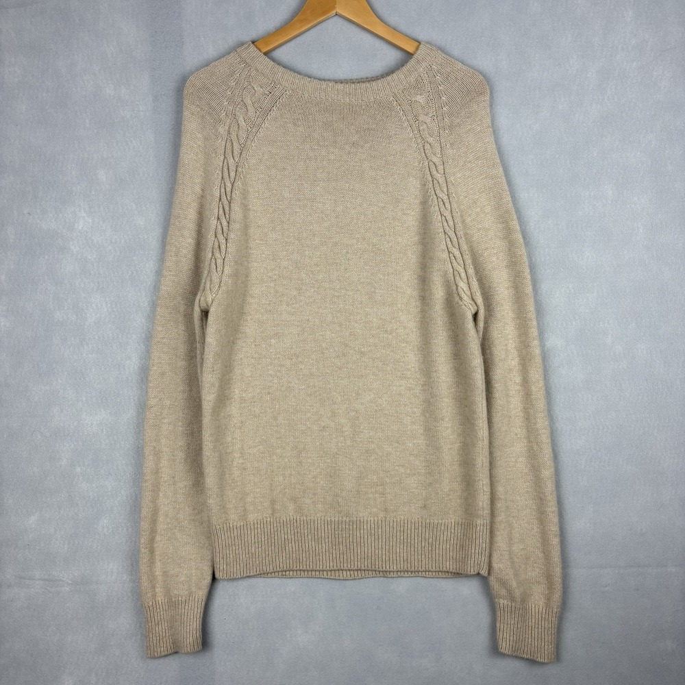 J.Crew Rugged Merino Wool Sweater Men’s Large Beige Cable Knit Preppy Casual